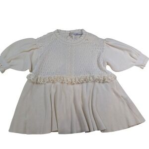 Zara Cream Lace Trimmed Knit Sweater Dress Puff Sleeve A Line Size 170/88A